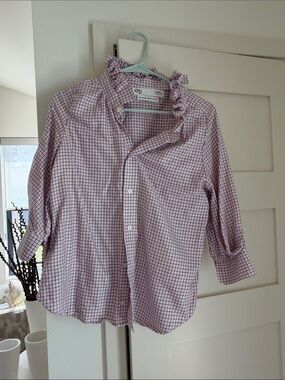 KMJ southern lover Checked Ruffle Collar Shirt - Pink/White